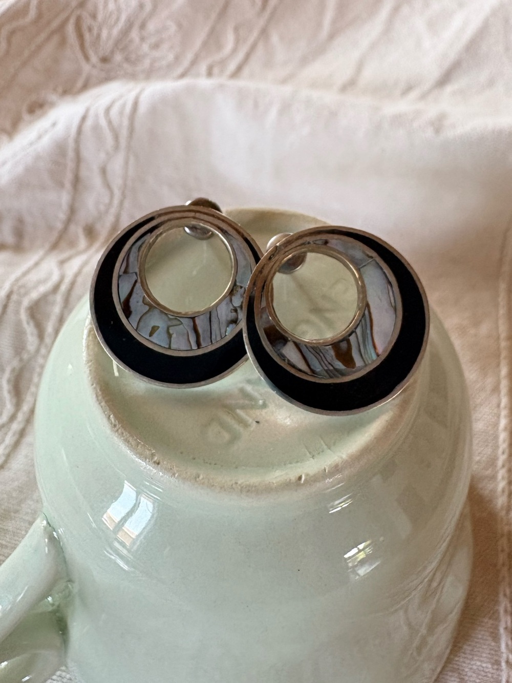 Silver Iridescent Disc Earrings